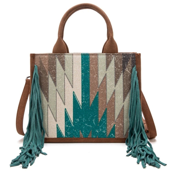 Montana West Southwestern Fringe Concealed Carry Tote Set, Teal - Picture 3 of 8